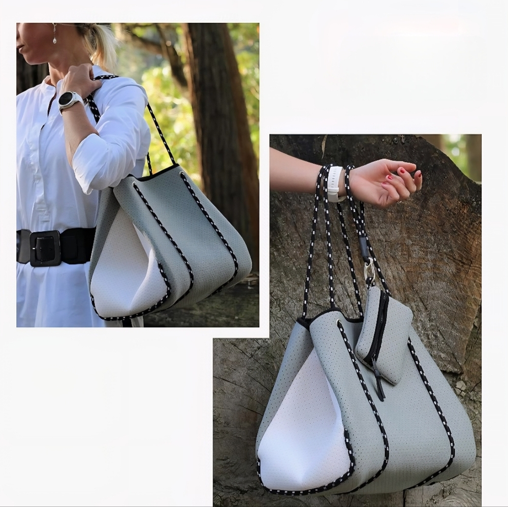 Neoprene Stylish Gray Tote Bag with Pouch